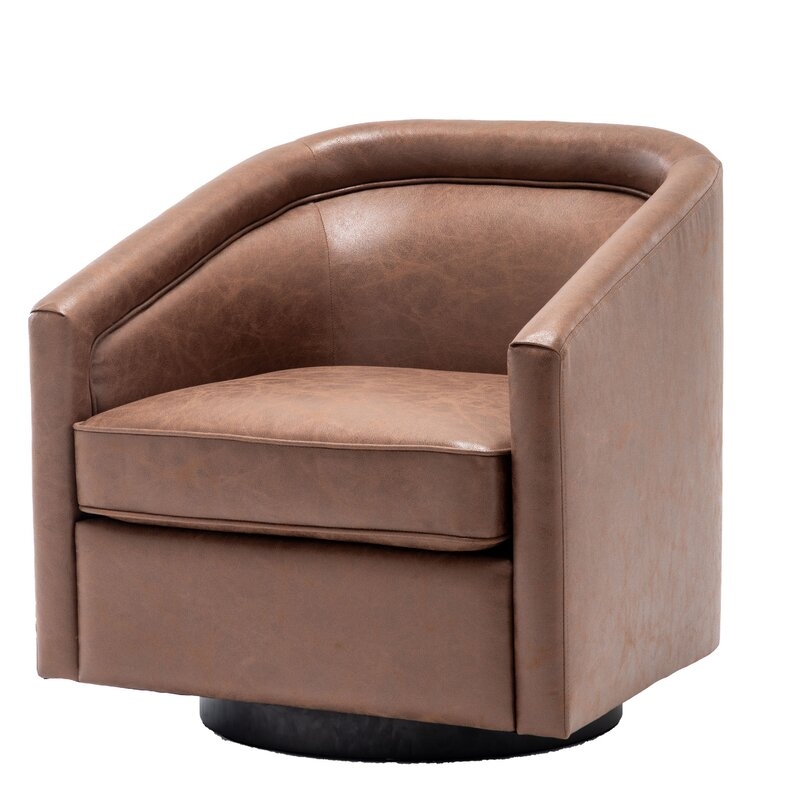 Kiersten 28.7" W Faux Leather Swivel Barrel Chair - Image 3