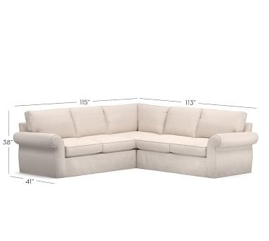 Pearce Roll Arm Slipcovered 2-Piece L-Shaped Sectional, Down Blend Wrapped Cushions, Performance Tweed Slate - Image 2