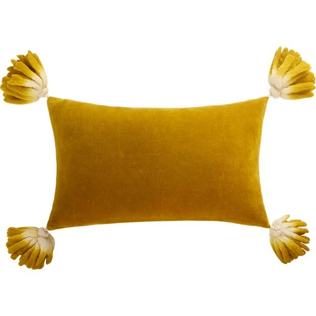 18"x12" Bia Tassel Mustard Velvet Pillow with Down-Alternative Insert - Image 2