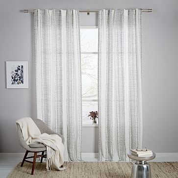 Striped Ikat Curtain, Platinum, 48"X84" - Image 1