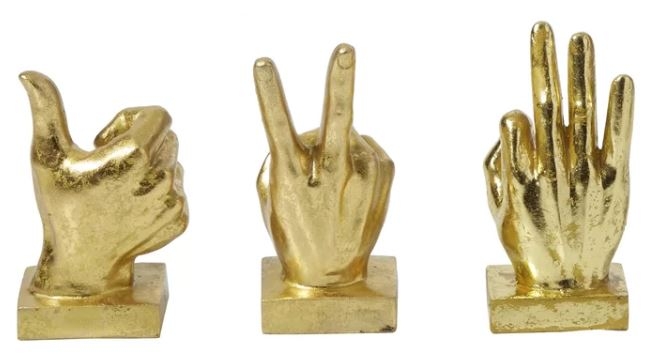 3 Piece Polystone Hand Sign Sculpture Set - Image 0