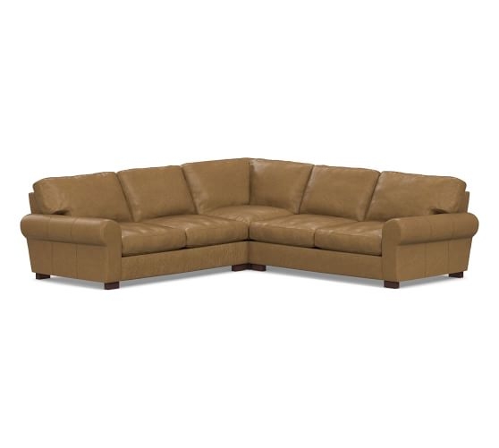 Turner Roll Arm Leather 3-Piece L-Shaped Corner Sectional, Down Blend Wrapped Cushions, Statesville Toffee - Image 0