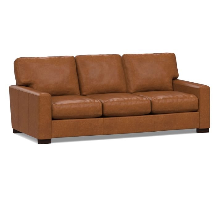 Turner Square Arm Leather Sofa 3-Seater 85.5", Down Blend Wrapped Cushions, Statesville Caramel - Image 0