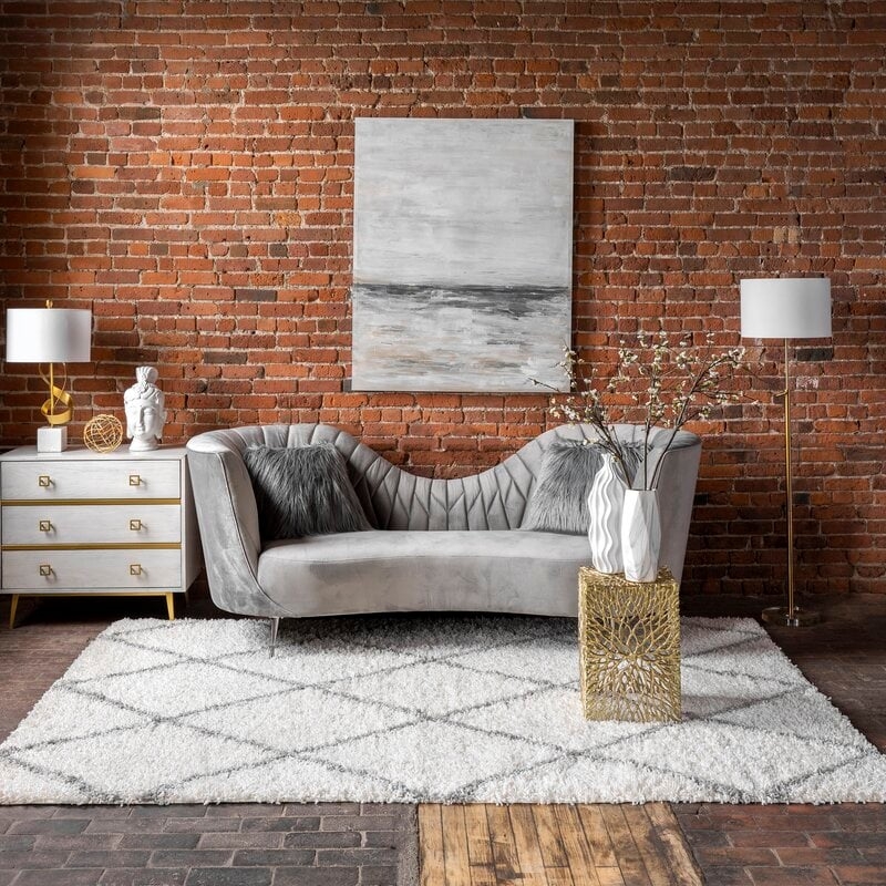 Colona Geometric Shag White Area Rug - Image 3