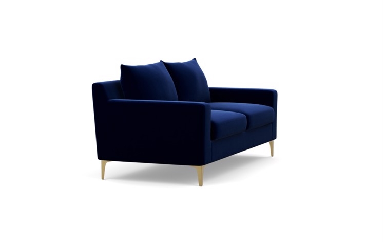 Sloan Sofa in Oxford Blue Fabric with Brass Plated legs - Image 1