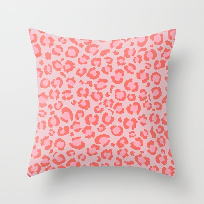 Coral Leopard Print - Living Coral design | Girly Pastel Cheetah Throw Pillow - Image 0