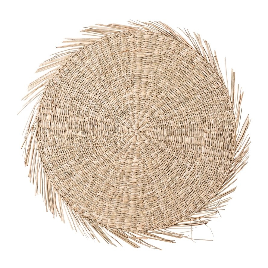 Handwoven Round Natural Seagrass Placemat with Fringe Trim - Image 0