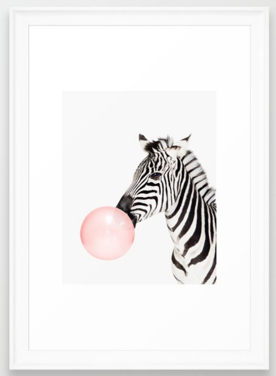 Zebra, Bubble gum, Pink, Animal, Nursery, Minimal, Trendy decor, Interior, Wall art Framed Art Print - Image 0