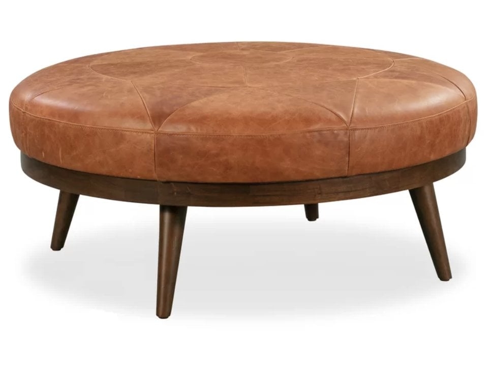 Rowland Genuine Leather Round Cocktail Ottoman - Image 0