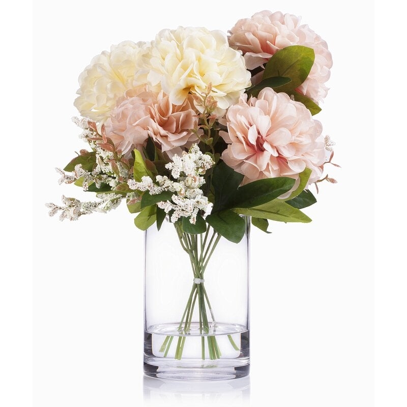 Dahlia Floral Arrangements in Vase, Cream & Pink - Image 0