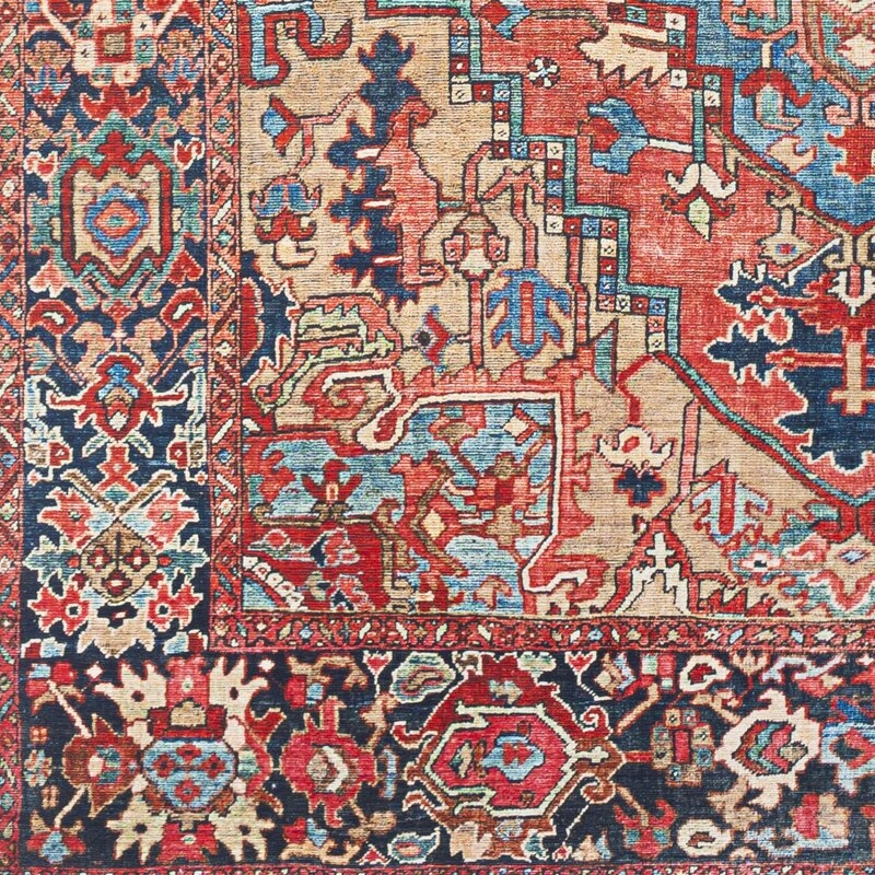 Crook Oriental Power Loom Bright Red/Navy/Wheat/Ice Blue/Grass Green/Ivory Rug - Image 2