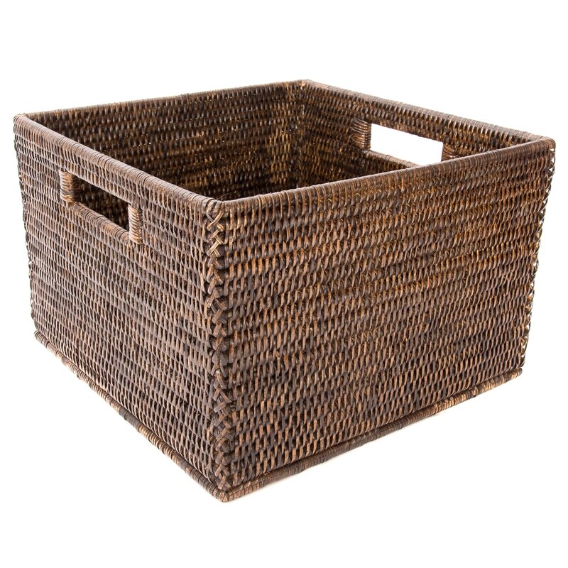 Rattan Square Basket with Cutout Handles - Image 1
