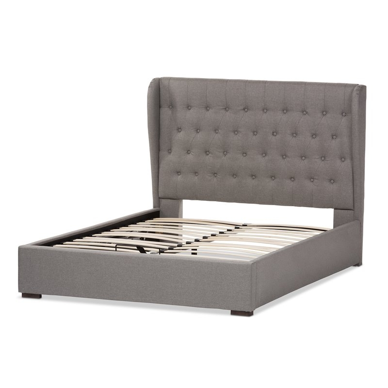 Sedgwick Queen Contemporary Wood Upholstered Storage Platform Bed_ light gray - Image 1