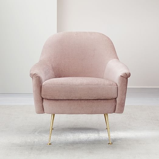 Phoebe Chair, Distressed Velvet, Light Pink - Image 1