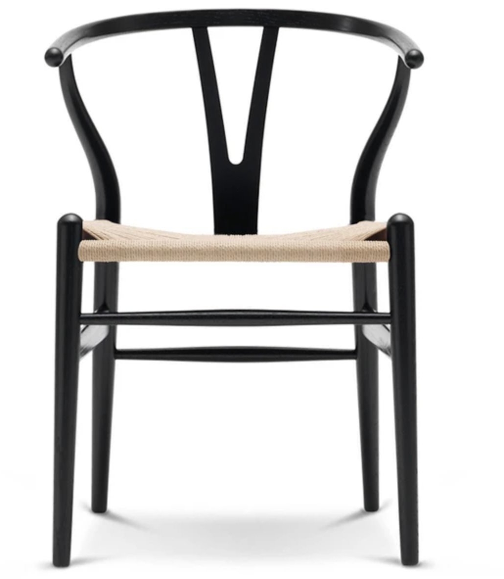 Solid Wood Dining Chair - set of 2 - black frame and natural seat - Image 0