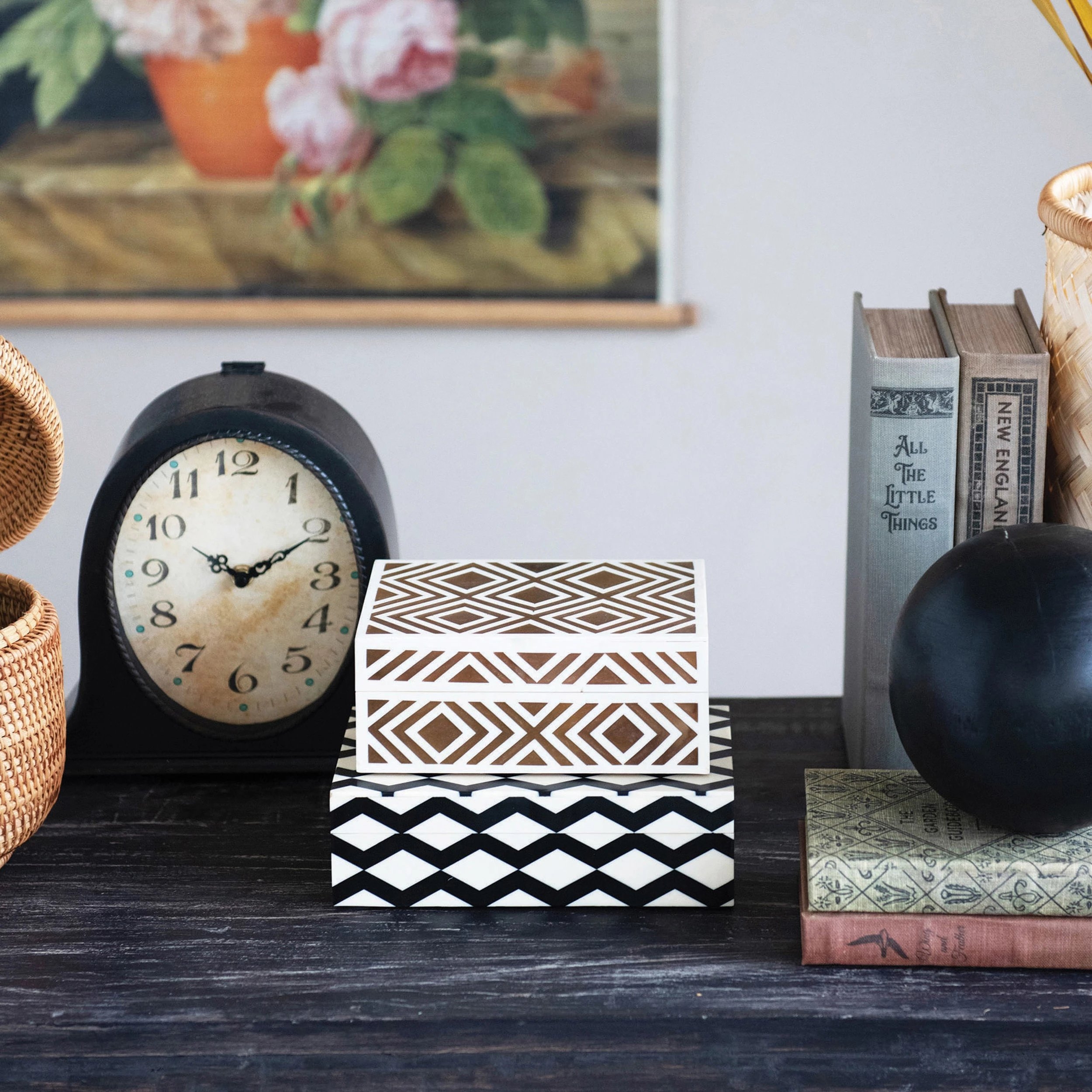 Pattern Inlay Decorative Box, Brown & Cream - Image 3