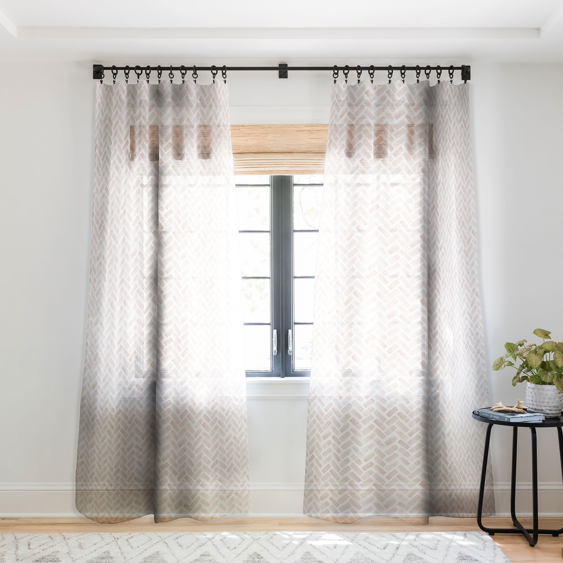 Arcadia Herringbone In Blush by Little Arrow Design Co - Sheer Window Curtain 50" x 96" - Image 0