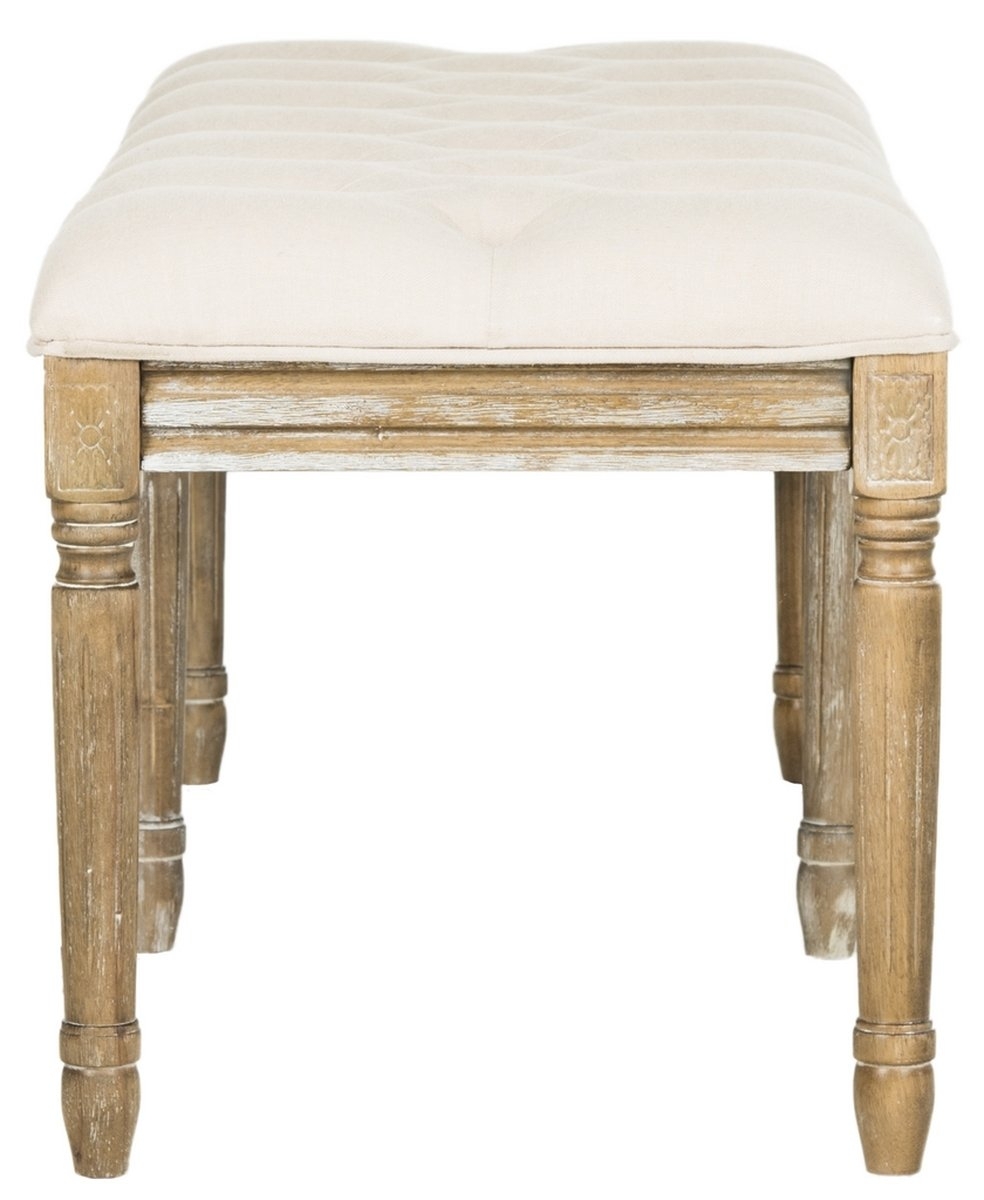 Rocha 19''H French Brasserie Tufted Traditional Bench - Beige/Rustic Oak - Arlo Home - Image 2
