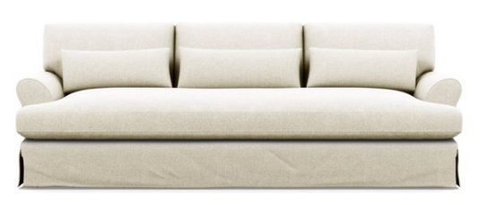 Custom Maxwell 82" Slipcovered Sofa - Vanilla Static Weave - White Oak with Antique Cap Stiletto Leg w/ Bench Cushion - Image 0