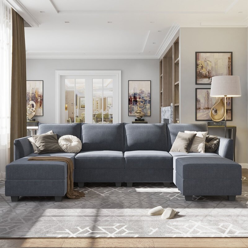 112.21" Wide Symmetrical Modular Sofa & Chaise with Ottoman - Image 0