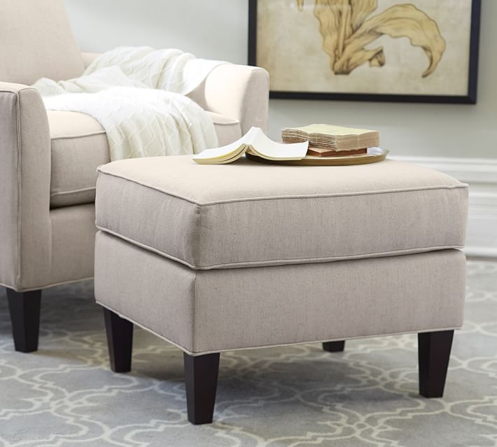 Beverly Upholstered Ottoman, Polyester Wrapped Cushions, Performance Twill Warm White - Image 1