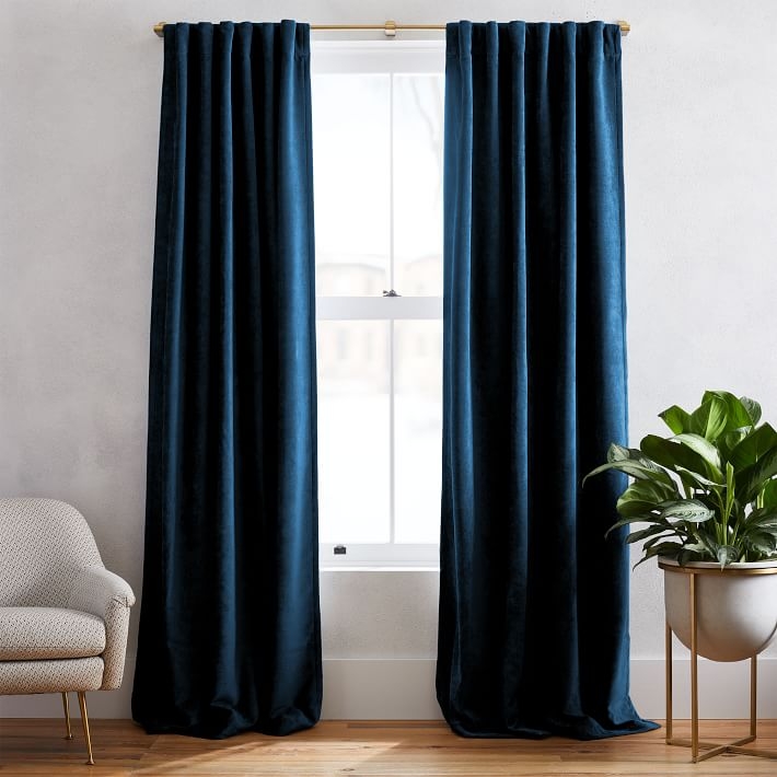 Textured Upholstery Velvet Curtain, Set of 2, Regal Blue, 48"x96" - Unlined - Set of 2 - Image 0