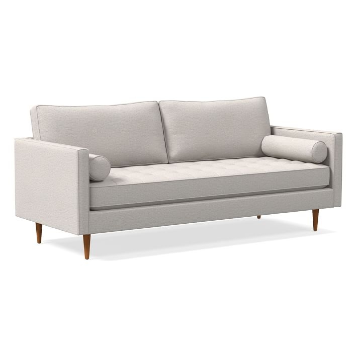 Monroe Mid-Century Tufted Seat Sofa 79", Twill, Wheat, Pecan - Image 0