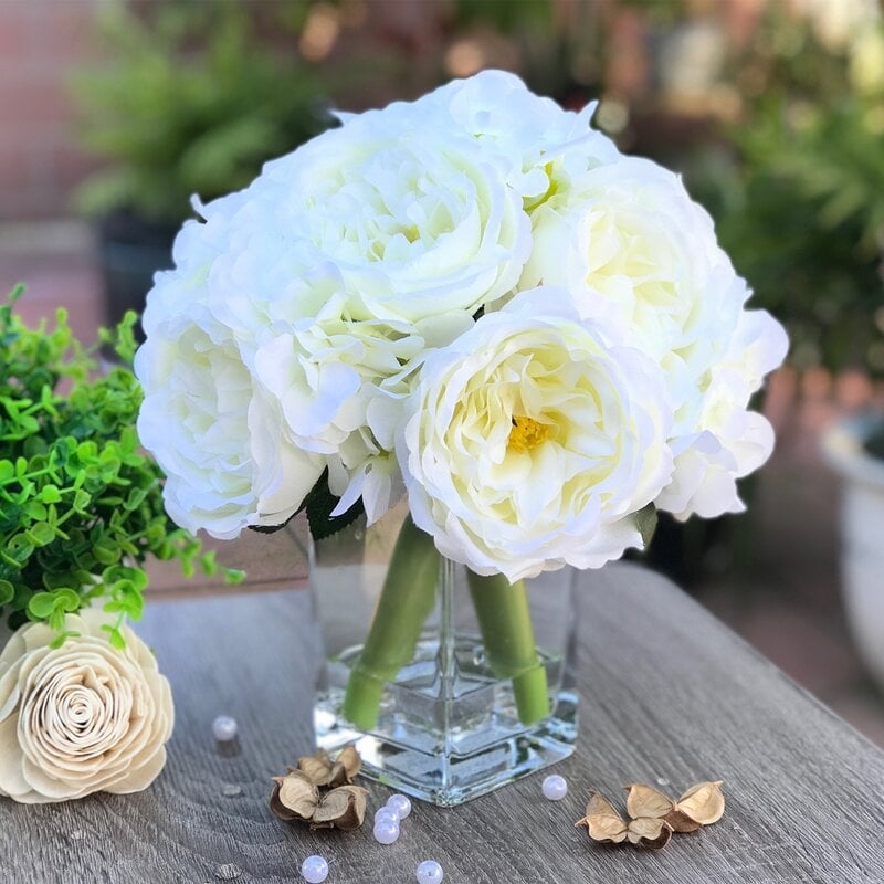 Peony and Hydrangea Floral Arrangement in Vase - Image 0