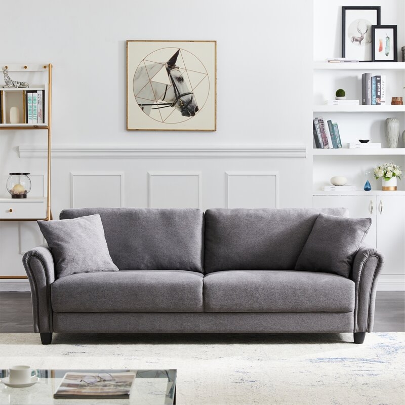 86.61" Linen Flared Arm Sofa / Gray - Image 1