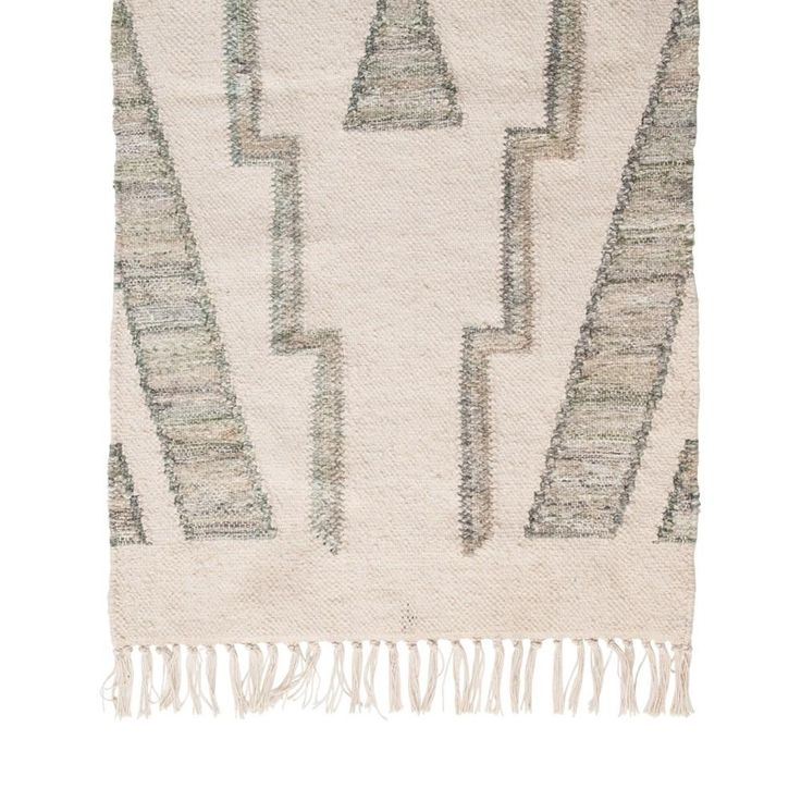 Hand-Woven Cotton & Wool Kilim Floor Runner, Variegated Green & Cream Color - Image 2