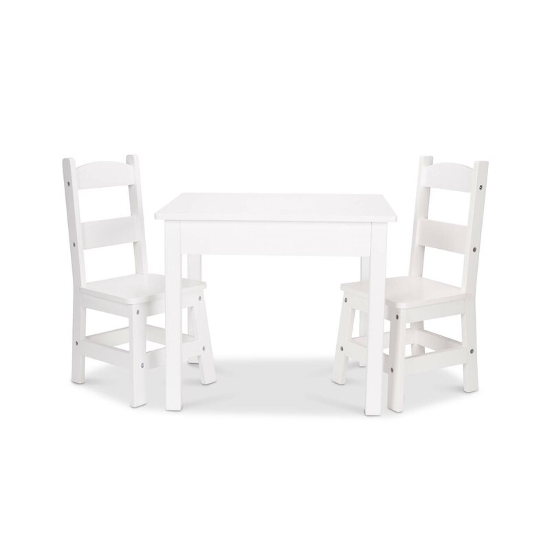 Melissa & Doug Kids 3 Piece Writing Table and Chair Set in White - Image 0