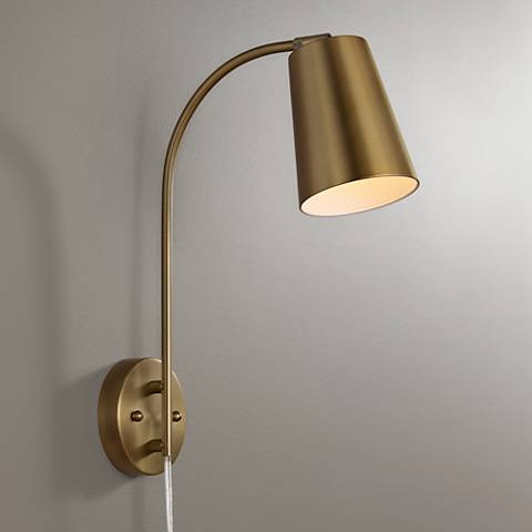 360 Lighting Sully 19" High Warm Brass Plug-In Wall Lamp - Image 1