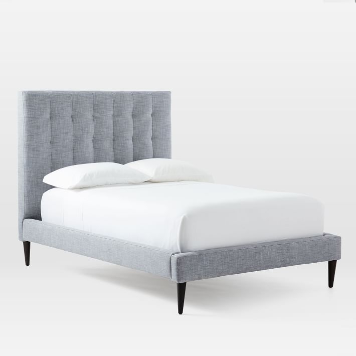 Grid Tufted Tall Bed, King, Tweed, Salt And Pepper, Pecan - Image 1