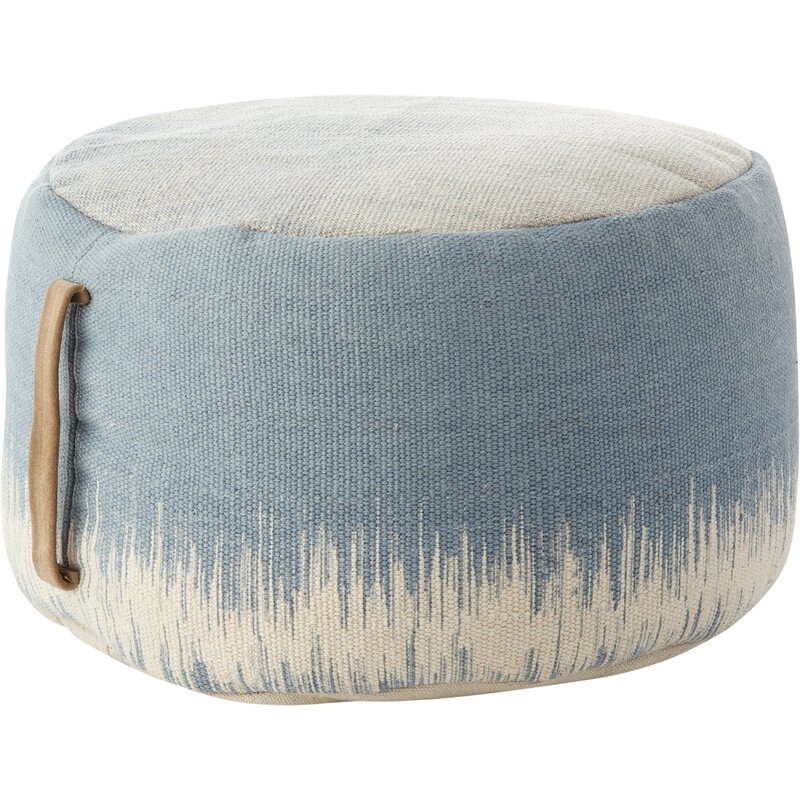 Ocean Blue/Ivory Mika 20" Round Abstract Pouf Ottoman - Image 0