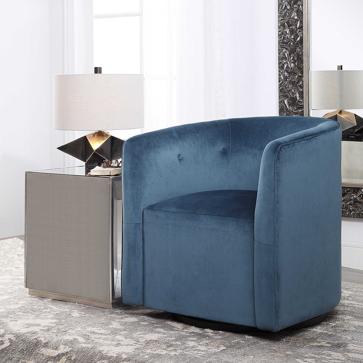 Mallorie Blue Swivel Chair - Image 3