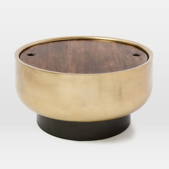 Drum Storage Coffee Table, Walnut/Antique Brass - Image 5