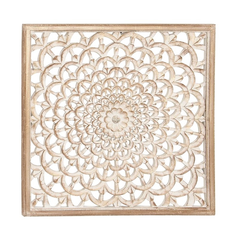 Modern Flower Inspired Carved Pine Wall Decor - Image 1