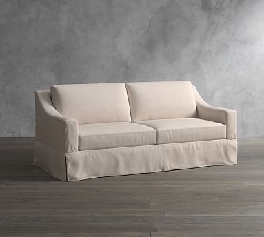 York Slope Slipcovered Sofa 80", Down Blend Wrapped Cushions, Performance Heathered Tweed Pebble - Image 0