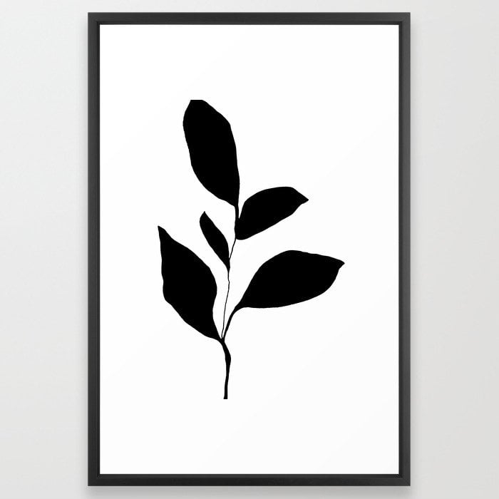 Five Leaf Plant Black Silhouette Framed Art Print - 26x38 - Image 0