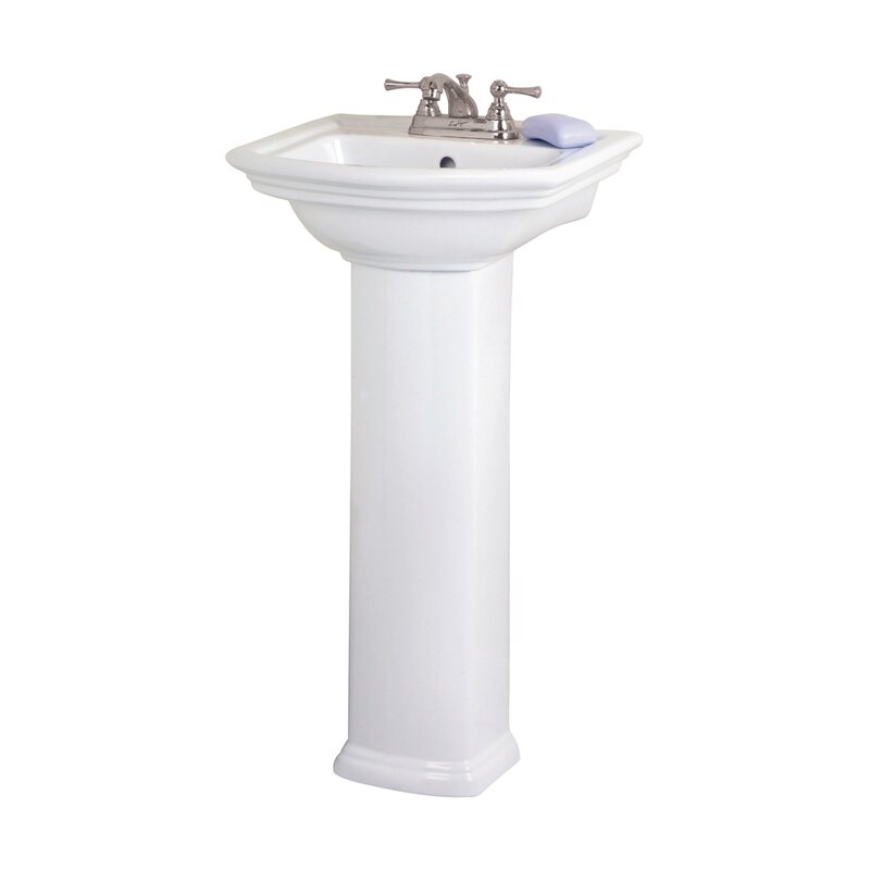 3-384WH Washington Vitreous China Rectangular Pedestal Bathroom Sink with Overflow - Image 0