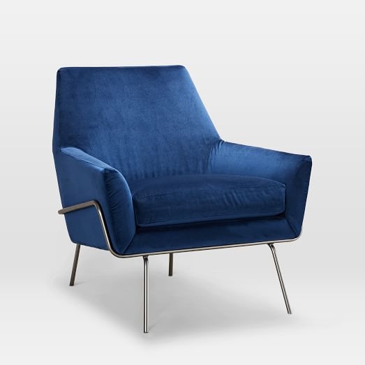Lucas Wire Base Chair, Astor Velvet, Ink Blue - Image 0
