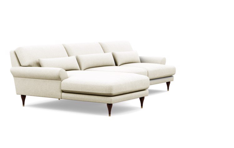 Maxwell Chaise Sectional in Ivory Fabric with Oiled Walnut with Brass Cap legs -102" -Bench cushion - Image 1