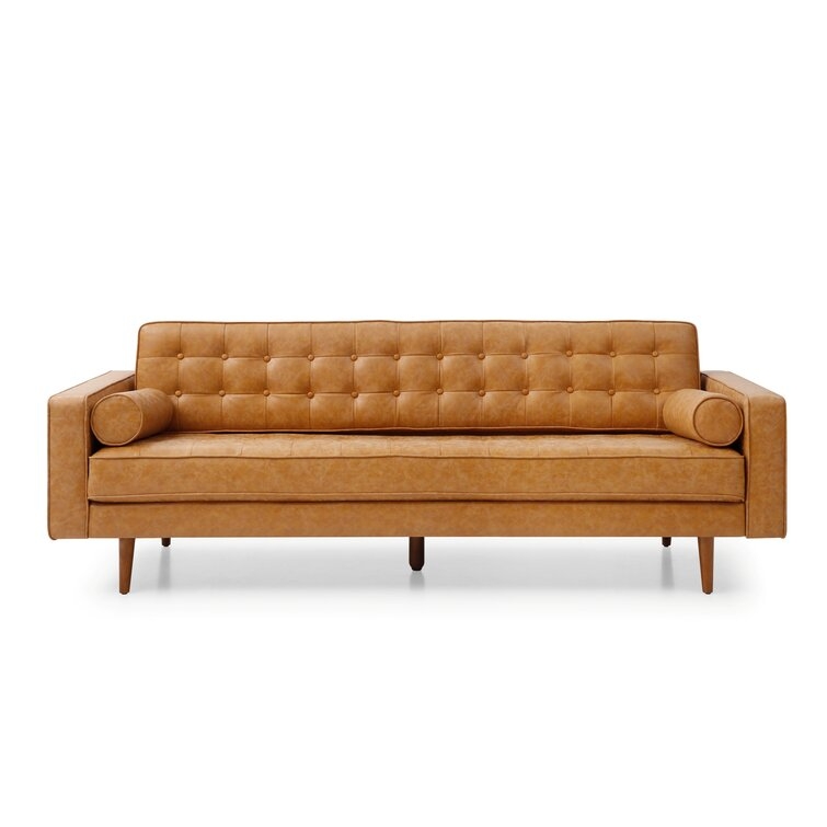 Rika 85'' Faux Leather Square Arm Sofa with Reversible Cushions - Image 0