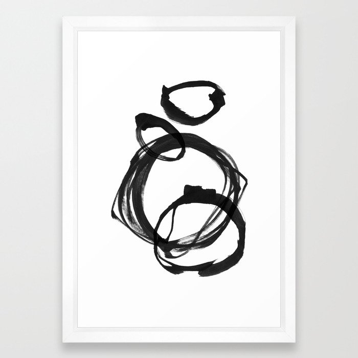 Black Ink Geometric Abstract Painting Rings 3 Framed Art Print, 15x21 white vector frame - Image 0