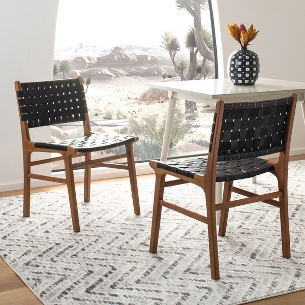 Taika Woven Leather Dining Chair (Set of 2) - Black/Natural - Arlo Home - Image 2