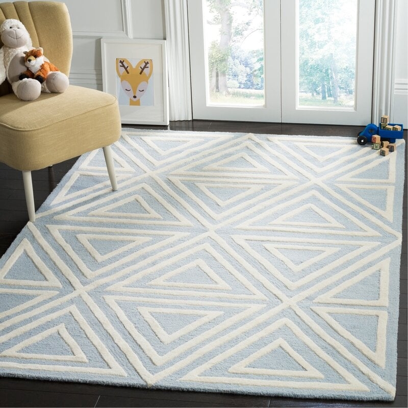 Brenner Hand-Tufted Wool Blue/White/Ivory Triangles Area Rug - Image 2