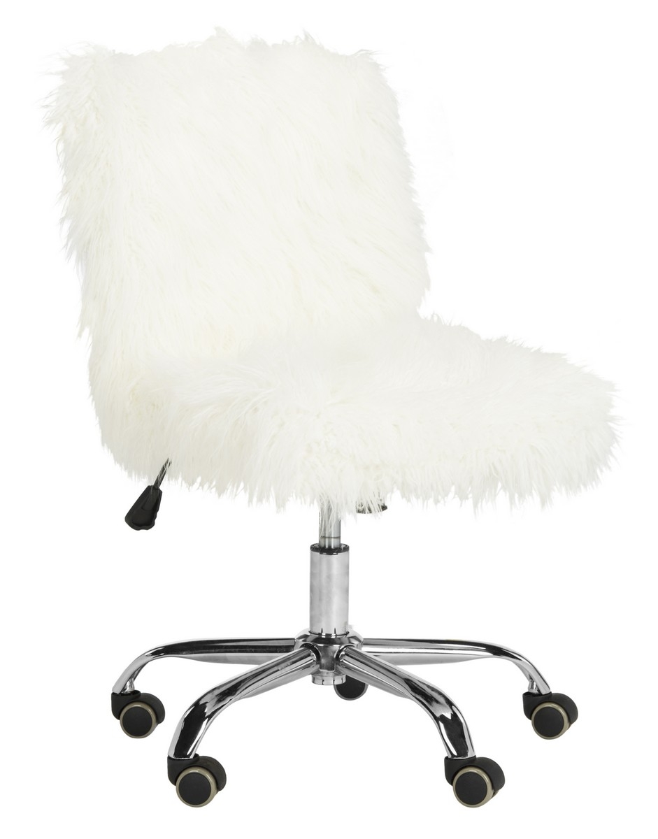 Whitney Faux Sheepskin Chrome Leg Swivel Office Chair - White/Chrome - Arlo Home - Image 0