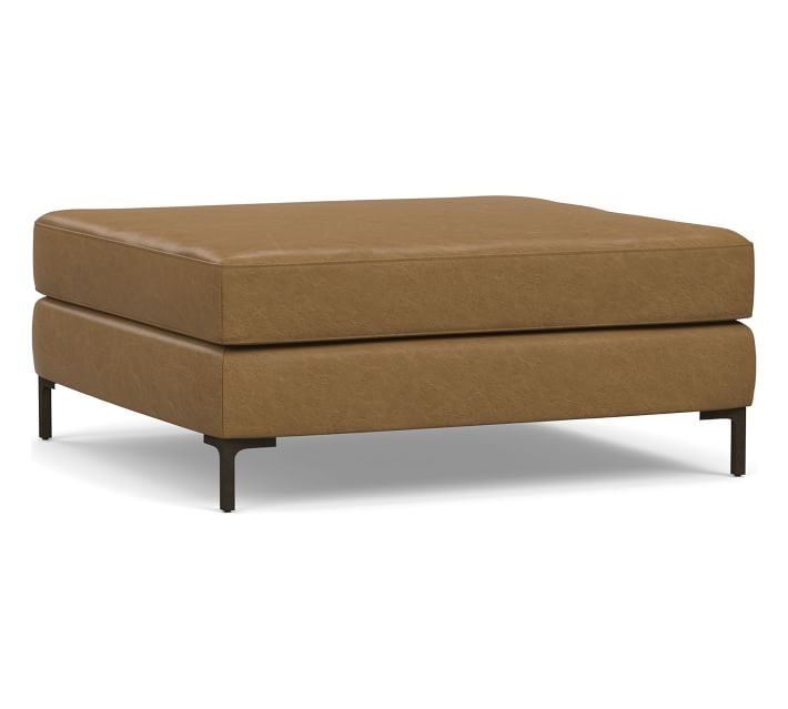 Jake Leather Sectional Ottoman with Bronze Legs, Down Blend Cushions, Statesville Toffee - Image 0
