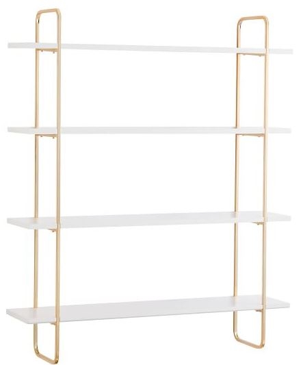Metallic Trim Multi-level Wall Shelves, 4-Shelf, Gold/Whit - Image 0