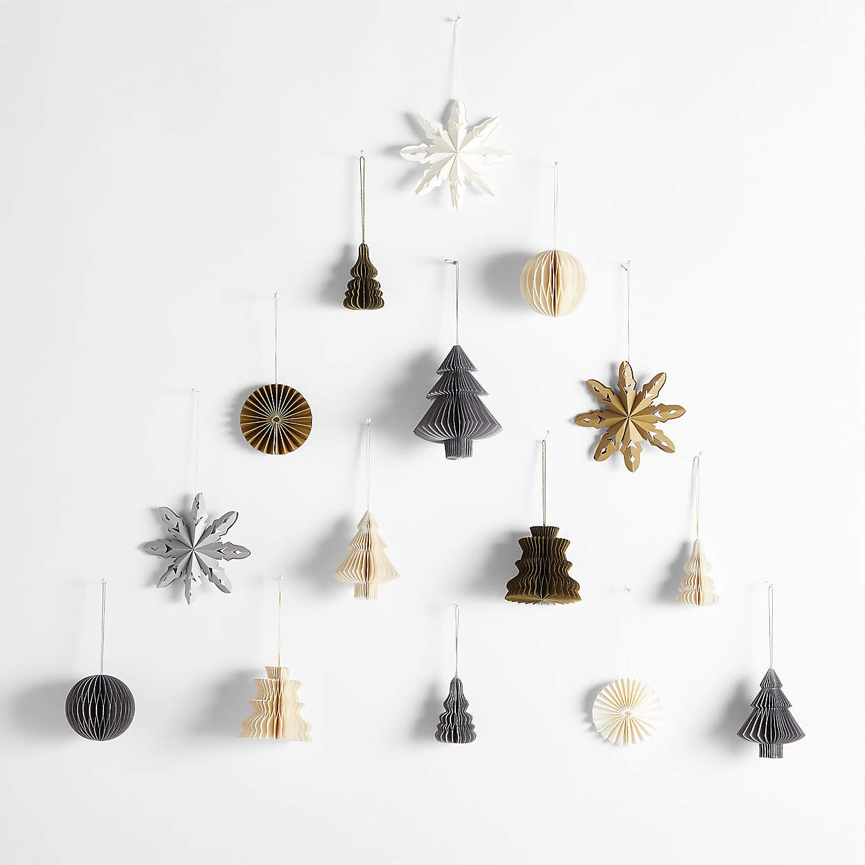 Metallic Paper Christmas Tree Ornaments, Set of 15 - Image 1